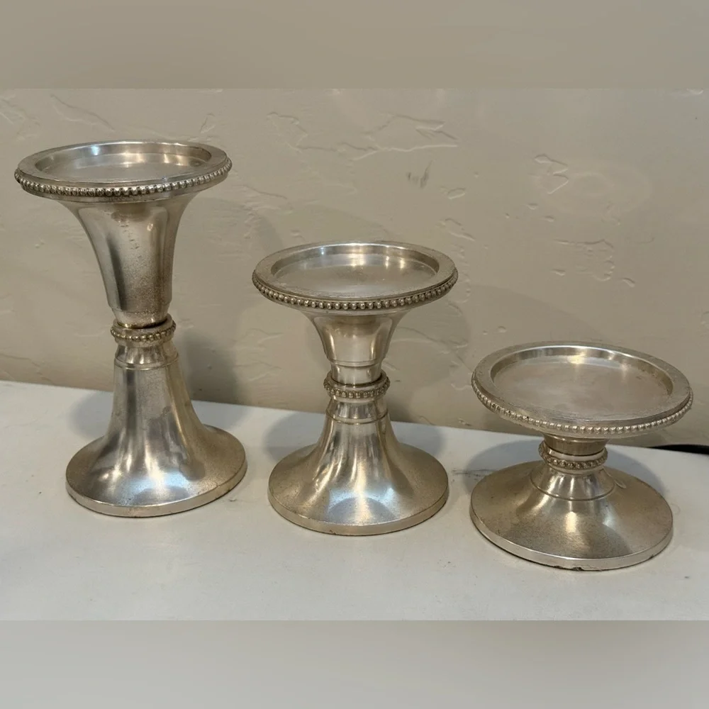 Set Of‎ 3 Pottery Barn Silver Plate Rope Twist Candlesticks Candle Holders Heavy